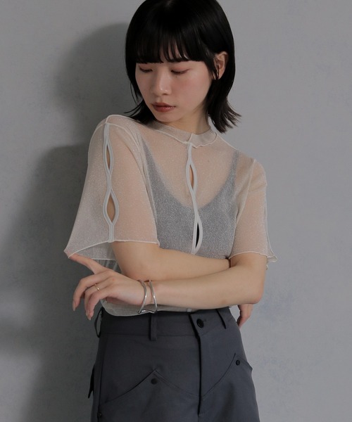 cheriella】前後2WAY ウェーブホールソフトラメシアートップス半袖 2