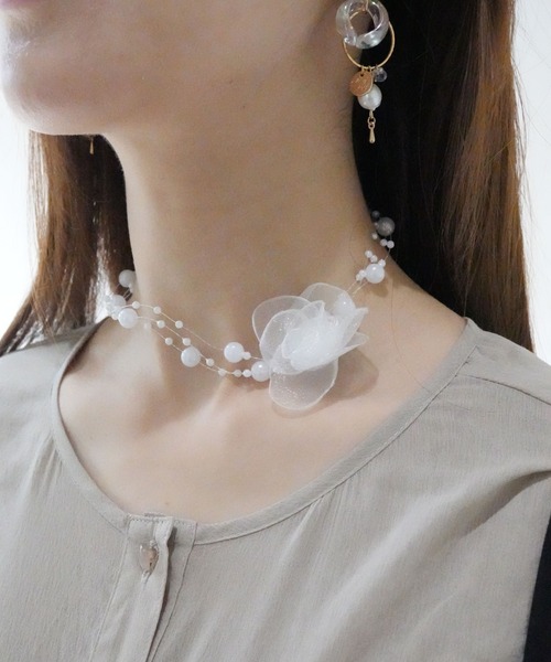 Port（ポート）の「【 Port / ポート 】 パール & フラワー チョーカー_（チョーカー・レディース・ホワイト/ブラック・FREE）」の2枚目の写真