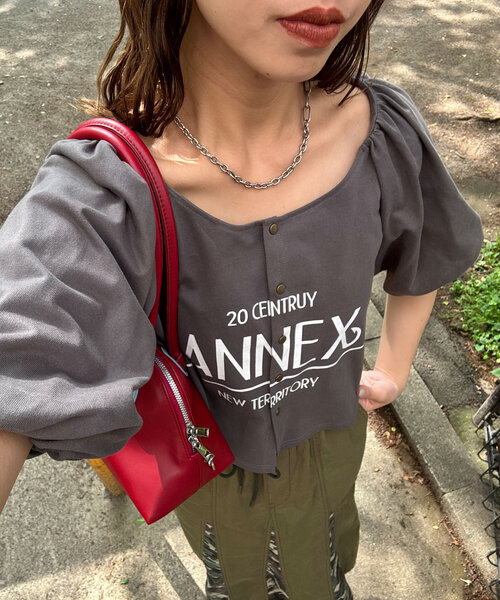 CIAOPANIC（チャオパニック）の「バルーンスリーブTシャツカーデ（Tシャツ/カットソー・レディース・ライトグレー/グリーン/ピンク/チャコールグレー・ONE SIZE）」の2枚目の写真