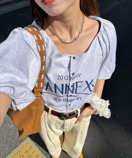 CIAOPANIC（チャオパニック）の「バルーンスリーブTシャツカーデ（Tシャツ/カットソー・レディース・ライトグレー/グリーン/ピンク/チャコールグレー・ONE SIZE）」の3枚目の写真