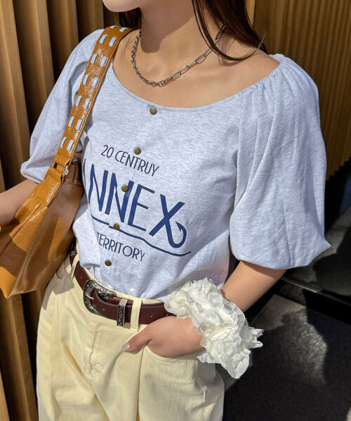 CIAOPANIC（チャオパニック）の「バルーンスリーブTシャツカーデ（Tシャツ/カットソー・レディース・ライトグレー/グリーン/ピンク/チャコールグレー・ONE SIZE）」の7枚目の写真
