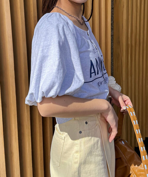 CIAOPANIC（チャオパニック）の「バルーンスリーブTシャツカーデ（Tシャツ/カットソー・レディース・ライトグレー/グリーン/ピンク/チャコールグレー・ONE SIZE）」の9枚目の写真