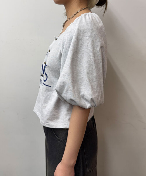 CIAOPANIC（チャオパニック）の「バルーンスリーブTシャツカーデ（Tシャツ/カットソー・レディース・ライトグレー/グリーン/ピンク/チャコールグレー・ONE SIZE）」の13枚目の写真