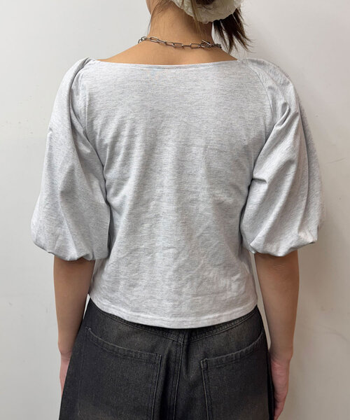 CIAOPANIC（チャオパニック）の「バルーンスリーブTシャツカーデ（Tシャツ/カットソー・レディース・ライトグレー/グリーン/ピンク/チャコールグレー・ONE SIZE）」の14枚目の写真