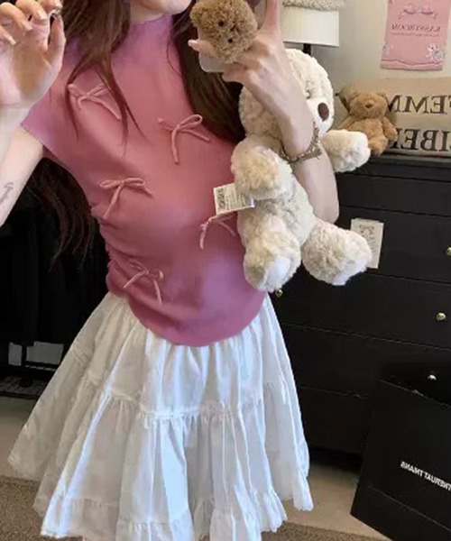 VIBGYOR(ヴィブジョー)の「【EIZZ/アイズ】リボンディテール リブニット ノースリーブトップス(Tシャツ/カットソー・レディース・アイボリー/レッド/ピンク/グリーン/ブラック・FREE)」の17枚目の写真