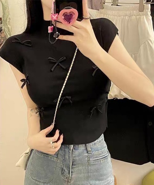 VIBGYOR(ヴィブジョー)の「【EIZZ/アイズ】リボンディテール リブニット ノースリーブトップス(Tシャツ/カットソー・レディース・アイボリー/レッド/ピンク/グリーン/ブラック・FREE)」の19枚目の写真