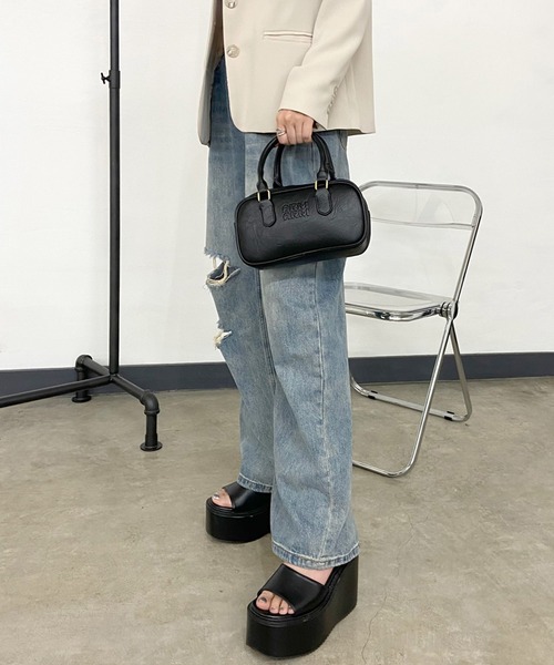 美品✨クレージュ　ベロア　ハンドバッグ　ミニボストンバック　黒　ビックロゴ 予約販売】ロングハンドルボストンバッグ&ミニマルチバッグ付