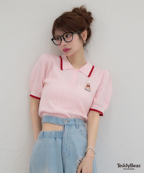 Ambre Neige(アンブルネージュ)の「bi-color polo knit / 配色ポロニット(ニット/セーター・レディース・ライトグリーン/オフホワイト/ピンク・FREE)」の2枚目の写真