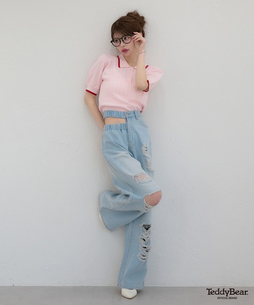 Ambre Neige(アンブルネージュ)の「bi-color polo knit / 配色ポロニット(ニット/セーター・レディース・ライトグリーン/オフホワイト/ピンク・FREE)」の13枚目の写真