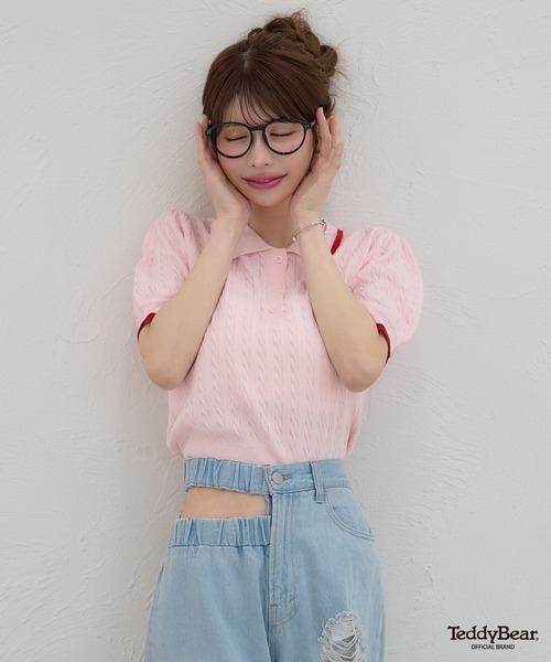 Ambre Neige(アンブルネージュ)の「bi-color polo knit / 配色ポロニット(ニット/セーター・レディース・ライトグリーン/オフホワイト/ピンク・FREE)」の8枚目の写真