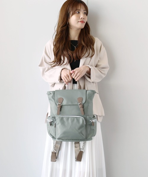 sankyo shokai(サンキョウショウカイ)の「ナイロンリュックサック(バックパック/リュック・レディース・ベージュ/グリーン/ライトグレー/ブラック・FREE)」の5枚目の写真