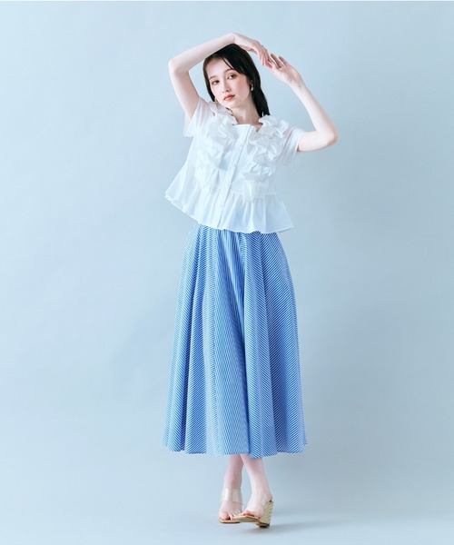 Audie a Muses（オーディアミューズ）の「バイヤス使いフレアスカート/ストライプ（スカート・レディース・ブルー・38/40/42）」の15枚目の写真