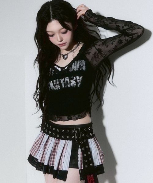 CHERRYQUIRI】seethrough v neck shirring sleeve（その他