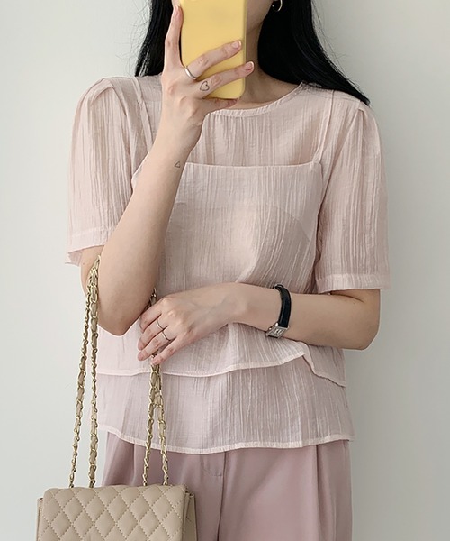 LAFFMO（ラフモ）の「ワッシャーブラウス&ビスチェ 2点セット（シャツ/ブラウス・レディース・ブルー/ブラック/アイボリー/ピンク/ホワイト・F）」の5枚目の写真