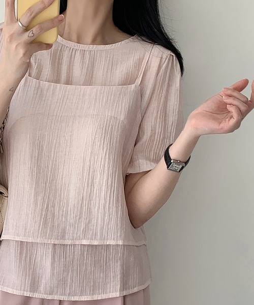 LAFFMO（ラフモ）の「ワッシャーブラウス&ビスチェ 2点セット（シャツ/ブラウス・レディース・ブルー/ブラック/アイボリー/ピンク/ホワイト・F）」の6枚目の写真