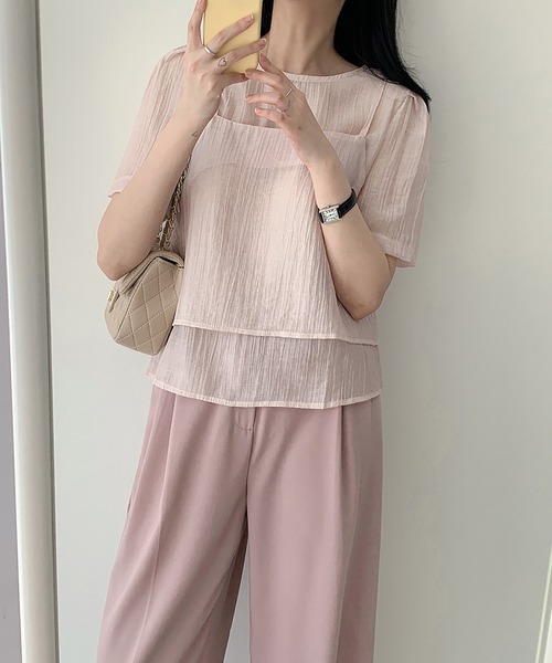 LAFFMO（ラフモ）の「ワッシャーブラウス&ビスチェ 2点セット（シャツ/ブラウス・レディース・ブルー/ブラック/アイボリー/ピンク/ホワイト・F）」の8枚目の写真