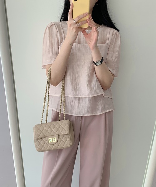 LAFFMO（ラフモ）の「ワッシャーブラウス&ビスチェ 2点セット（シャツ/ブラウス・レディース・ブルー/ブラック/アイボリー/ピンク/ホワイト・F）」の9枚目の写真