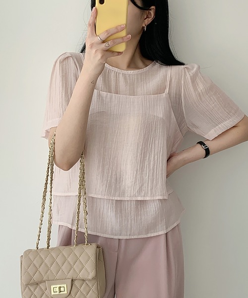 LAFFMO（ラフモ）の「ワッシャーブラウス&ビスチェ 2点セット（シャツ/ブラウス・レディース・ブルー/ブラック/アイボリー/ピンク/ホワイト・F）」の10枚目の写真