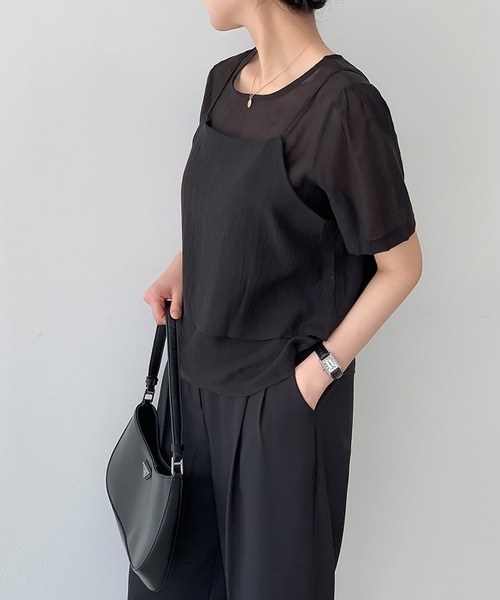 LAFFMO（ラフモ）の「ワッシャーブラウス&ビスチェ 2点セット（シャツ/ブラウス・レディース・ブルー/ブラック/アイボリー/ピンク/ホワイト・F）」の13枚目の写真