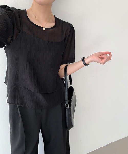 LAFFMO（ラフモ）の「ワッシャーブラウス&ビスチェ 2点セット（シャツ/ブラウス・レディース・ブルー/ブラック/アイボリー/ピンク/ホワイト・F）」の14枚目の写真