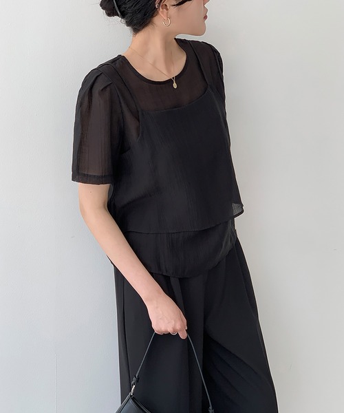 LAFFMO（ラフモ）の「ワッシャーブラウス&ビスチェ 2点セット（シャツ/ブラウス・レディース・ブルー/ブラック/アイボリー/ピンク/ホワイト・F）」の16枚目の写真