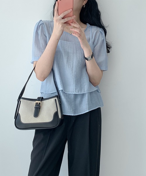 LAFFMO（ラフモ）の「ワッシャーブラウス&ビスチェ 2点セット（シャツ/ブラウス・レディース・ブルー/ブラック/アイボリー/ピンク/ホワイト・F）」の20枚目の写真