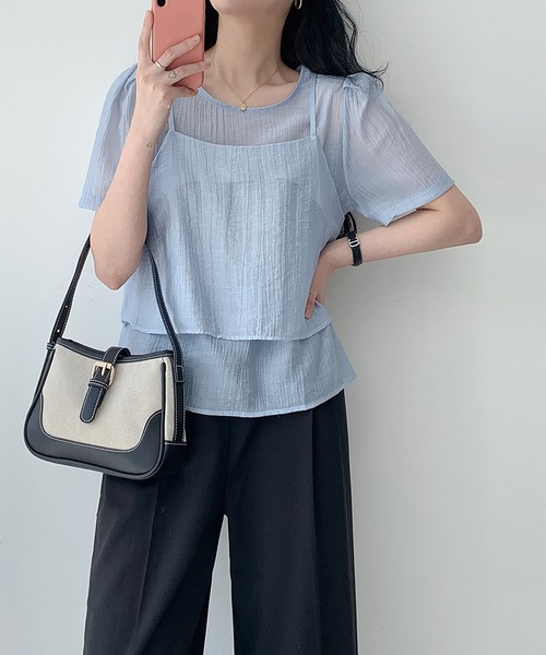 LAFFMO（ラフモ）の「ワッシャーブラウス&ビスチェ 2点セット（シャツ/ブラウス・レディース・ブルー/ブラック/アイボリー/ピンク/ホワイト・F）」の21枚目の写真