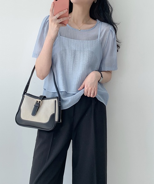 LAFFMO（ラフモ）の「ワッシャーブラウス&ビスチェ 2点セット（シャツ/ブラウス・レディース・ブルー/ブラック/アイボリー/ピンク/ホワイト・F）」の22枚目の写真