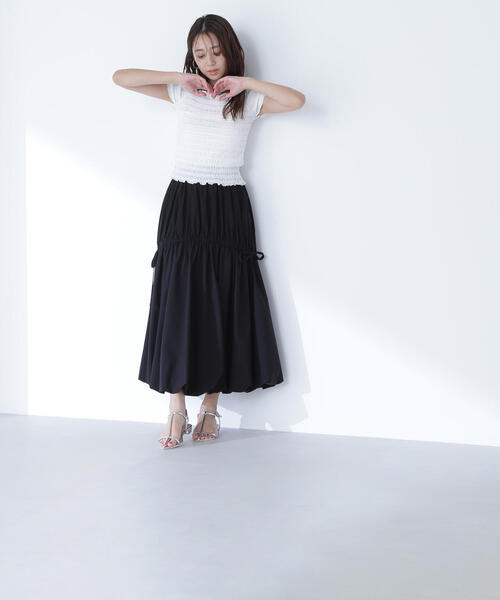 NATURAL BEAUTY BASIC(ナチュラルビューティーベーシック)の「◇【THINK BEAUTY】【麻亜里さんコラボ】タフタギャザーバルーンスカート(スカート・レディース・ベージュ/ブラック/オフホワイト・SMALL/MEDIUM/P/S)」の6枚目の写真