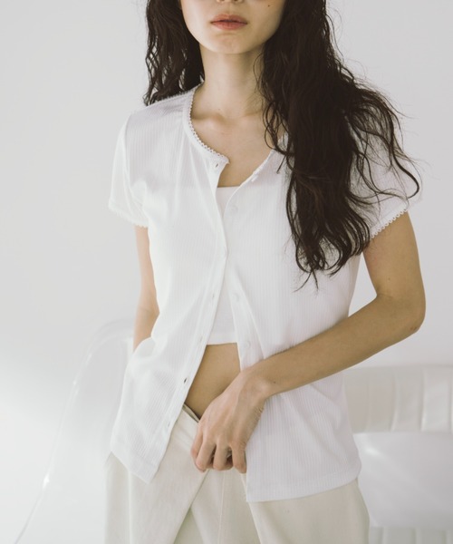 duei（デュイ）の「ピコレースパフスリーブリブトップス（Tシャツ/カットソー・レディース・ブラック/ホワイト/ブラウン・FREE）」の2枚目の写真