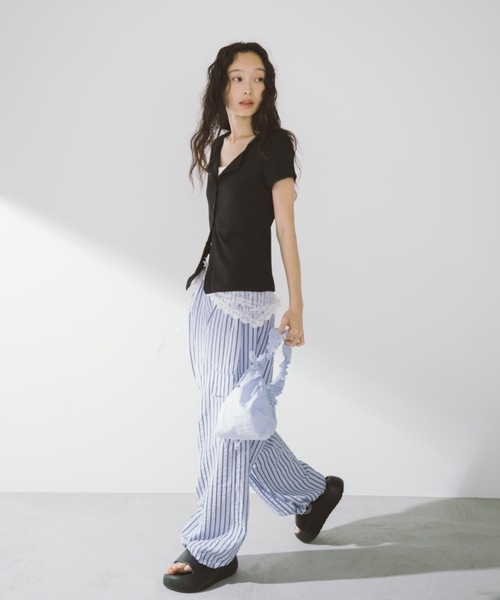 duei（デュイ）の「ピコレースパフスリーブリブトップス（Tシャツ/カットソー・レディース・ブラック/ホワイト/ブラウン・FREE）」の10枚目の写真