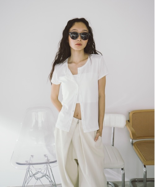 duei（デュイ）の「ピコレースパフスリーブリブトップス（Tシャツ/カットソー・レディース・ブラック/ホワイト/ブラウン・FREE）」の7枚目の写真