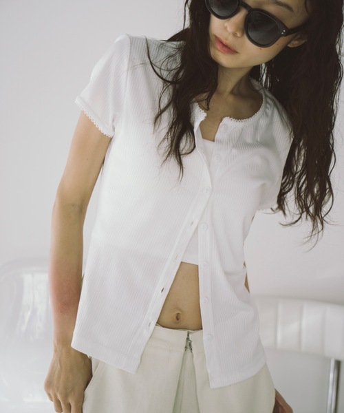 duei（デュイ）の「ピコレースパフスリーブリブトップス（Tシャツ/カットソー・レディース・ブラック/ホワイト/ブラウン・FREE）」の8枚目の写真