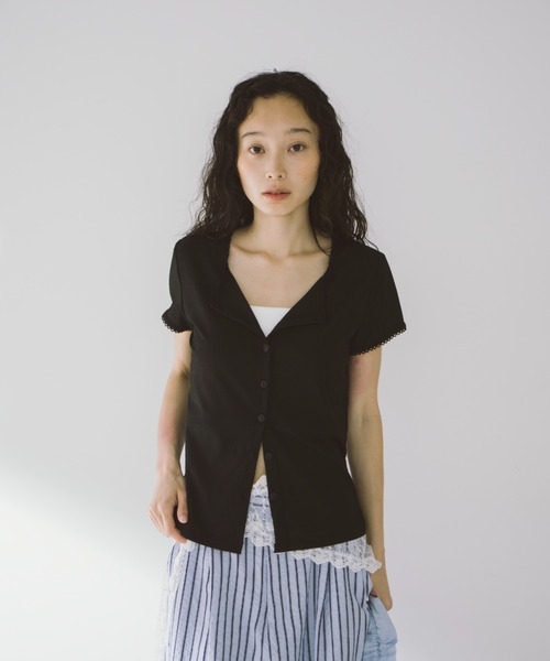 duei（デュイ）の「ピコレースパフスリーブリブトップス（Tシャツ/カットソー・レディース・ブラック/ホワイト/ブラウン・FREE）」の14枚目の写真