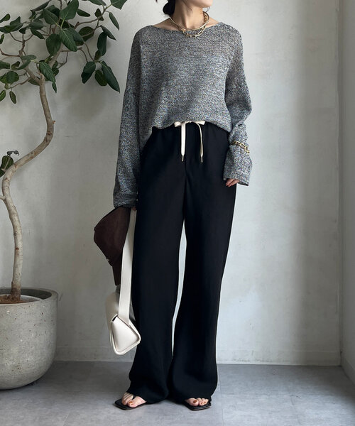 DouDou（ドゥドゥ）の「リネンバイヤスパンツ（その他パンツ・レディース・ブラック/グレー・36/38）」の3枚目の写真