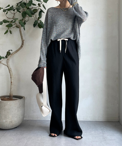 DouDou（ドゥドゥ）の「リネンバイヤスパンツ（その他パンツ・レディース・ブラック/グレー・36/38）」の4枚目の写真