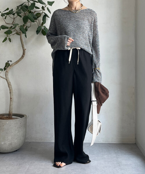 DouDou（ドゥドゥ）の「リネンバイヤスパンツ（その他パンツ・レディース・ブラック/グレー・36/38）」の5枚目の写真