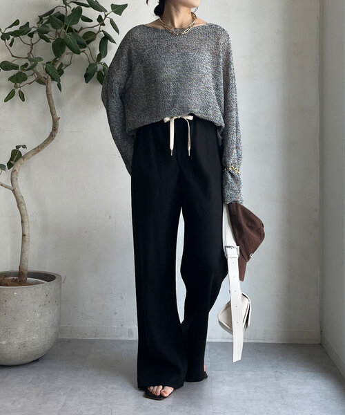 DouDou（ドゥドゥ）の「リネンバイヤスパンツ（その他パンツ・レディース・ブラック/グレー・36/38）」の6枚目の写真