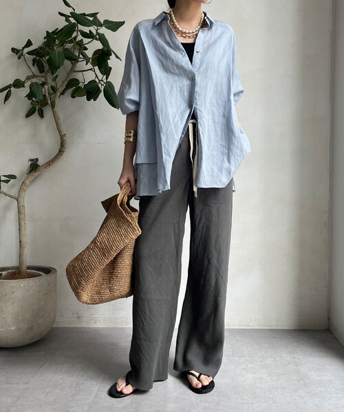 DouDou（ドゥドゥ）の「リネンバイヤスパンツ（その他パンツ・レディース・ブラック/グレー・36/38）」の12枚目の写真