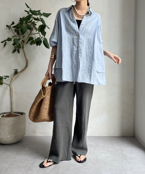 DouDou（ドゥドゥ）の「リネンバイヤスパンツ（その他パンツ・レディース・ブラック/グレー・36/38）」の13枚目の写真