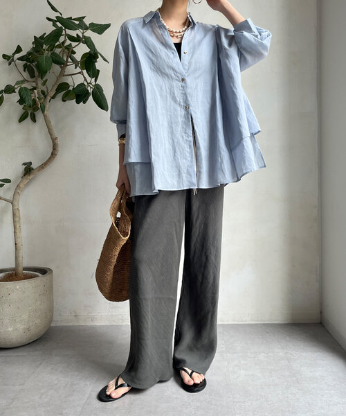 DouDou（ドゥドゥ）の「リネンバイヤスパンツ（その他パンツ・レディース・ブラック/グレー・36/38）」の14枚目の写真