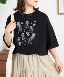 20天竺 ドルマン前刺繍半袖Tシャツ