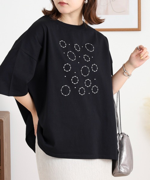 BARNDOOR(バーンドア)の「20天竺 ドルマン前刺繍半袖Tシャツ(Tシャツ/カットソー・レディース・ブラック系1/ブラック系2/ホワイト系1/ホワイト系2・FREE)」の4枚目の写真