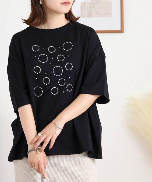 BARNDOOR(バーンドア)の「20天竺 ドルマン前刺繍半袖Tシャツ(Tシャツ/カットソー・レディース・ブラック系1/ブラック系2/ホワイト系1/ホワイト系2・FREE)」の18枚目の写真