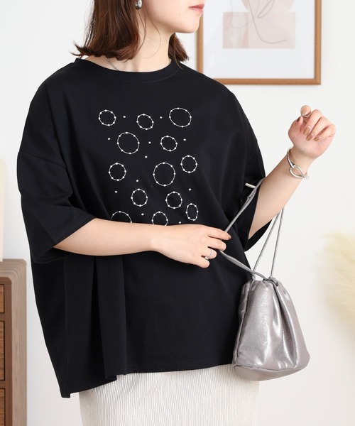 BARNDOOR(バーンドア)の「20天竺 ドルマン前刺繍半袖Tシャツ(Tシャツ/カットソー・レディース・ブラック系1/ブラック系2/ホワイト系1/ホワイト系2・FREE)」の19枚目の写真