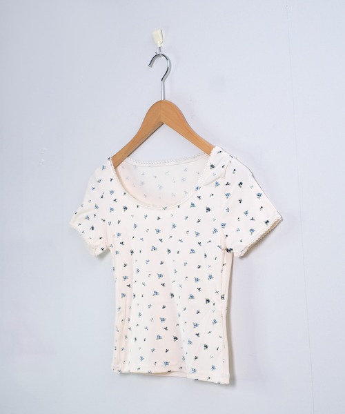 shopnikoniko(ショップニコニコ)の「Tシャツ 小花柄 プリント レーストリム ミニT スリムTシャツ(Tシャツ/カットソー・レディース・アイボリー/ブラック・フリー)」の20枚目の写真