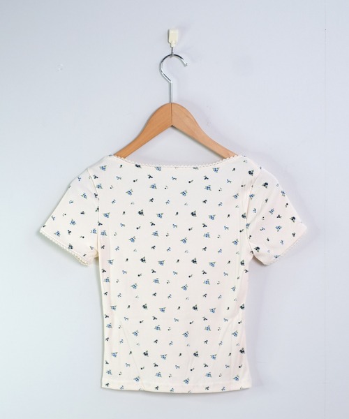 shopnikoniko(ショップニコニコ)の「Tシャツ 小花柄 プリント レーストリム ミニT スリムTシャツ(Tシャツ/カットソー・レディース・アイボリー/ブラック・フリー)」の21枚目の写真