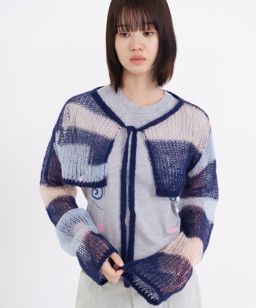 ニット セーター patchwork short knit cardigan レディース patchwork short knit cardigan（ニット/セーター）｜soduk