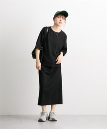 nissen | 楊柳カットソージャガード上下セットアップ（配色半袖ＰＯ＋タイトスカート）(セットアップ)