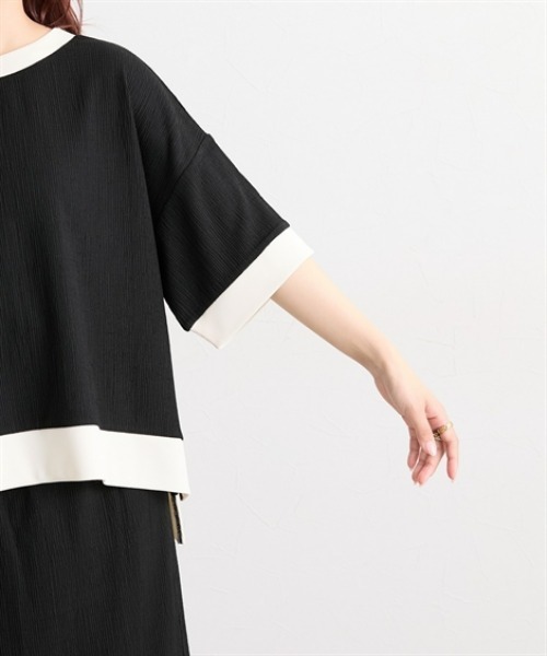 nissen(ニッセン)の「楊柳カットソージャガード上下セットアップ(配色半袖PO+タイトスカート)(セットアップ・レディース・ブラック×ホワイト/ブラック・LL/3L/M/L)」の9枚目の写真